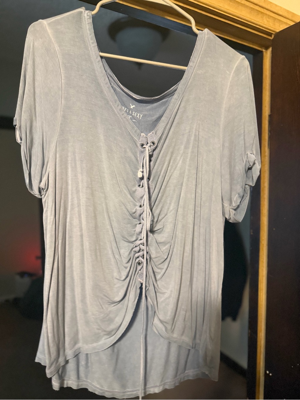 American Wagle Light blue Cinch-Front Women's Top